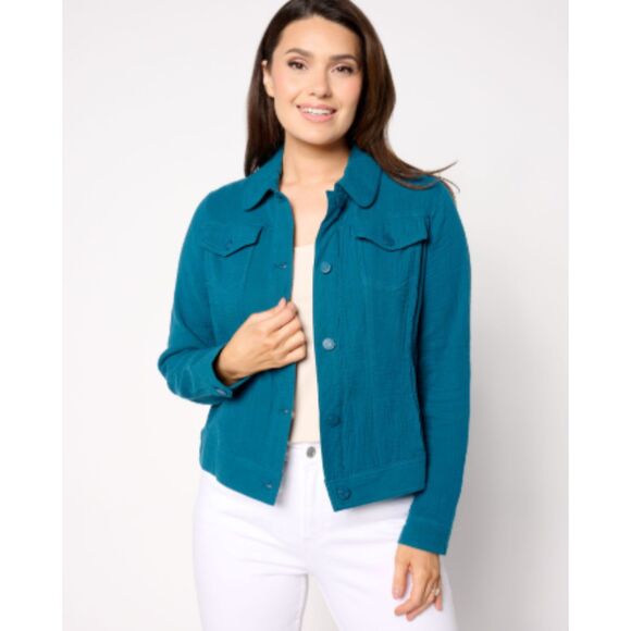 Issac Mizrachi Live Tops - Isaac Mizrahi Live! Bridgehampton Cotton Gauze Jacket Size M